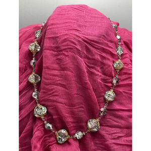 Stunning 50s VTG Vendome Graduated Crystal Beaded Necklace Gold Filigree Wrapped